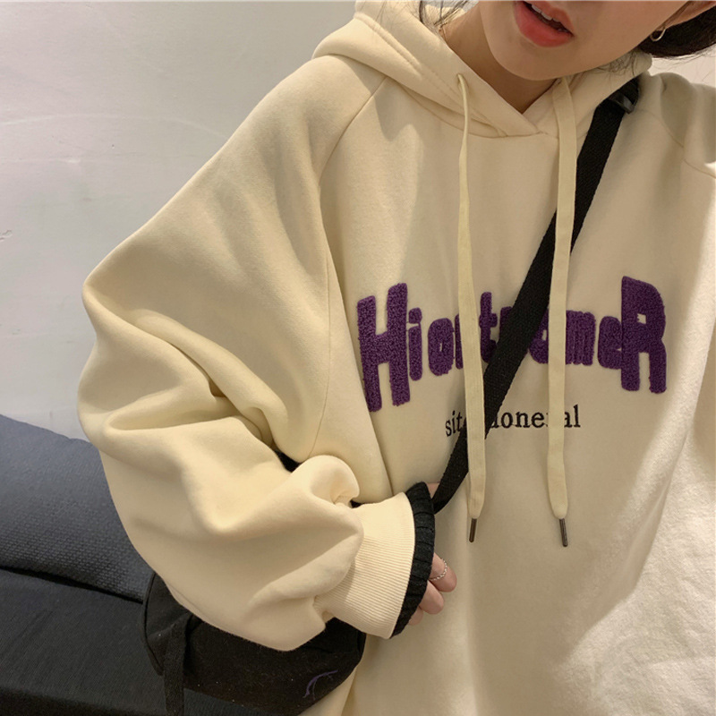 Cross-Border American suéter de las mujeres de otoño e invierno forrado de lana engrosada suelta más tamaño estilo occidental reducción de la edad versátil Sudadera con capucha pullover