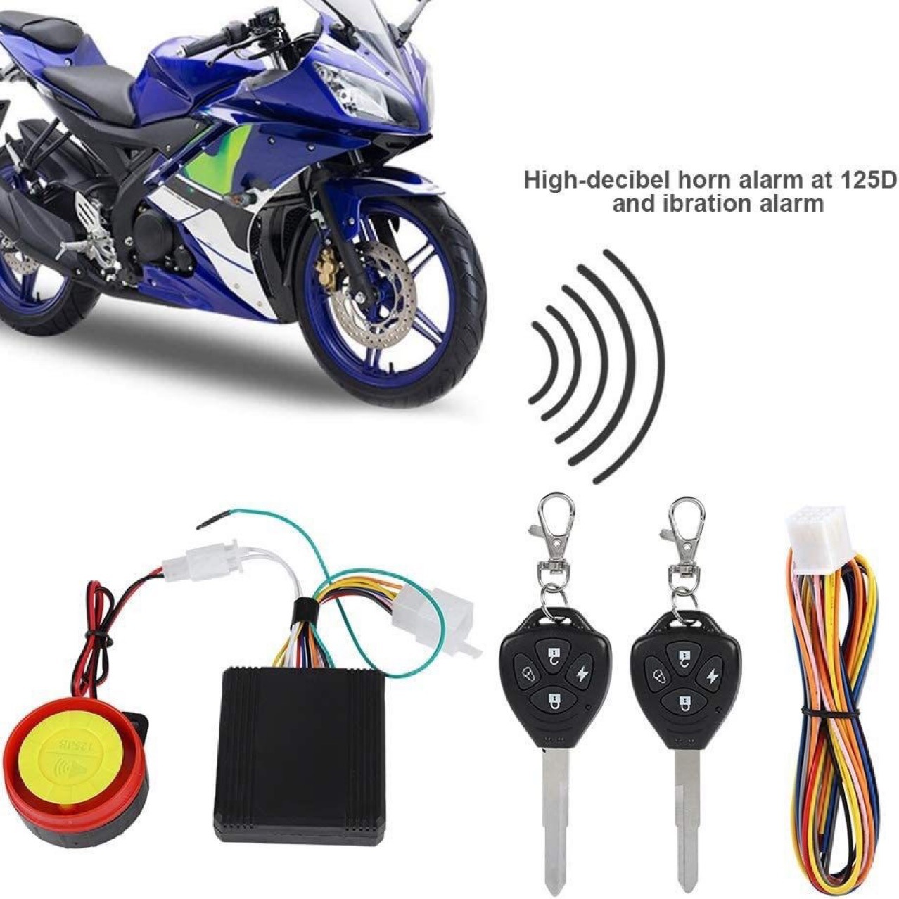Motorcycle Alarm Anti-Theft Device with Remote Control, Keyless Start, One-Button Ignition and Shutdown, 12V Scooter Waterproof Universal