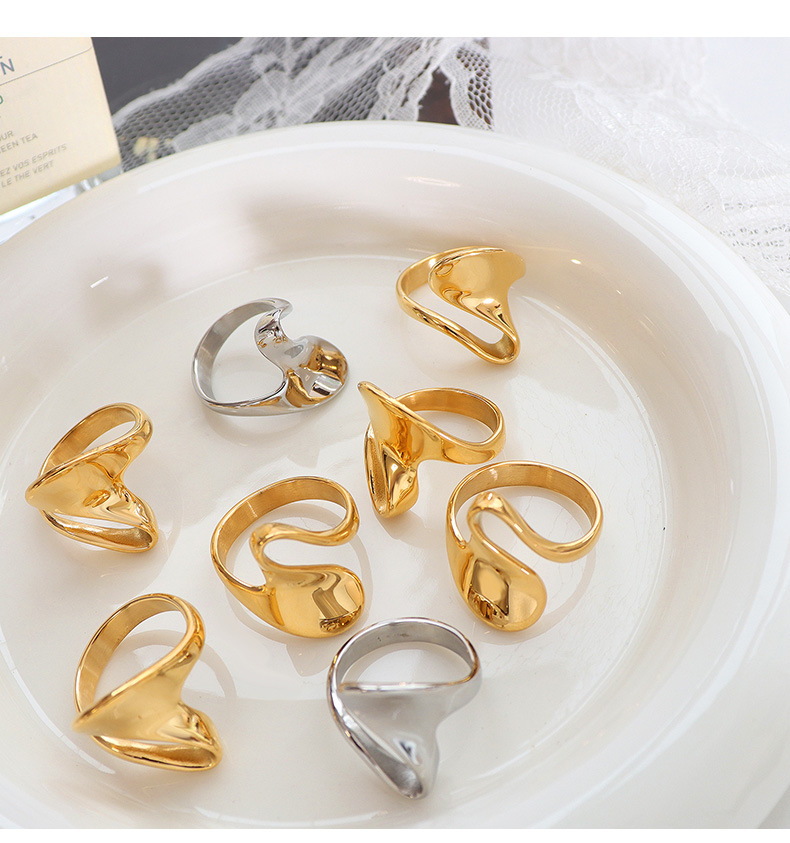 simple trendy golden silvery irregular geometric Titanium Ring