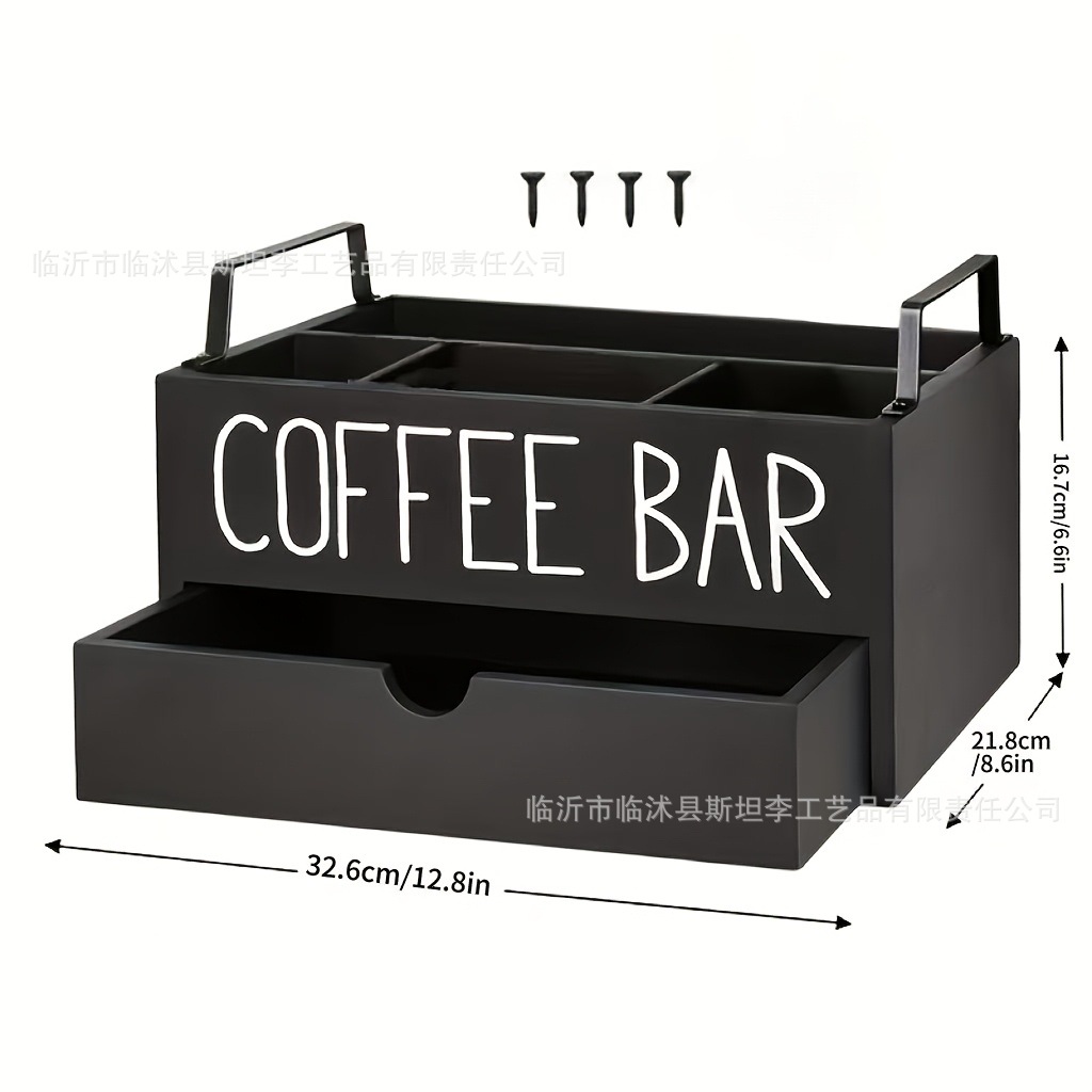 Caja de almacenamiento de tazas de café de madera sólida con escritorio de cápsulas de café de madera dividida, soporte de bolsa de café de madera para almacenamiento transfronterizo