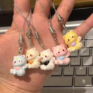 New Cartoon Kitten Mobile Phone Chain Cute Resin Keychain Girl Student Bag Pendant Couple Girlfriend Gift