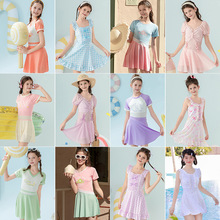 【清仓特价】儿童泳衣女大童夏连体裙少女荷叶边带胸垫女孩游泳衣