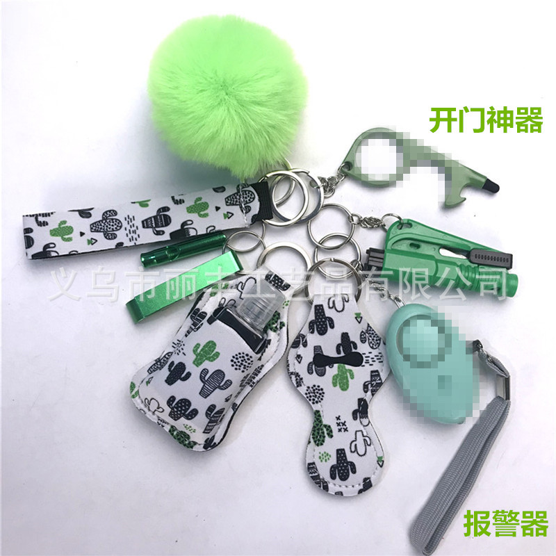 Llavero de muñeca de espejo cruzado Juego de 10 piezas Bolsa de desinfectante de manos para mujer Llavero de alarma de aluminio