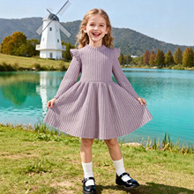 工厂定制-欧美风童装连衣裙春秋季女童长袖时尚纯色休闲公主裙