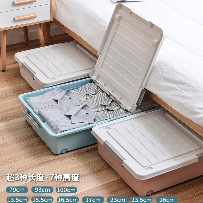 Under-Bed Storage Box Large Plastic Wheeled Flat Household Quilt Tidy Box Under-Bed Clothes Storage Box Storage Box