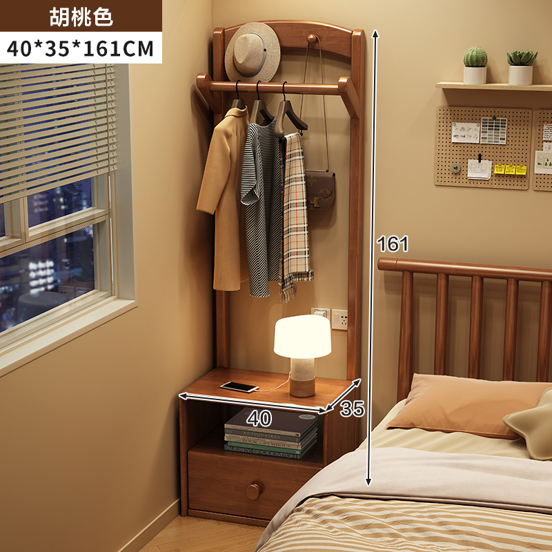 Mesa de cabecera de madera sólida simple casera cabereta integrada cabina de hendidura cerca de la cama en el hogar colgar percha de ropa almacenar estante