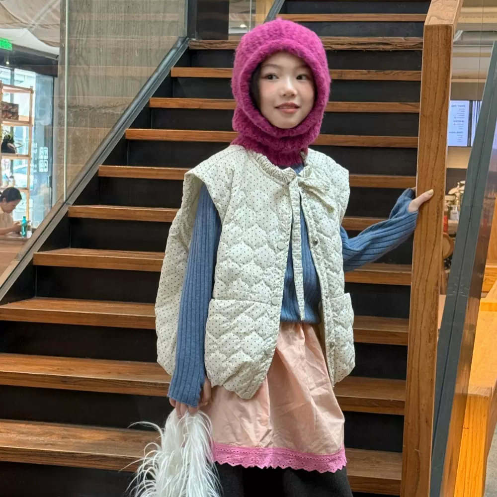 花与寻童装女童马甲2025秋冬新款波点绗线马甲内搭外穿叠穿神器潮