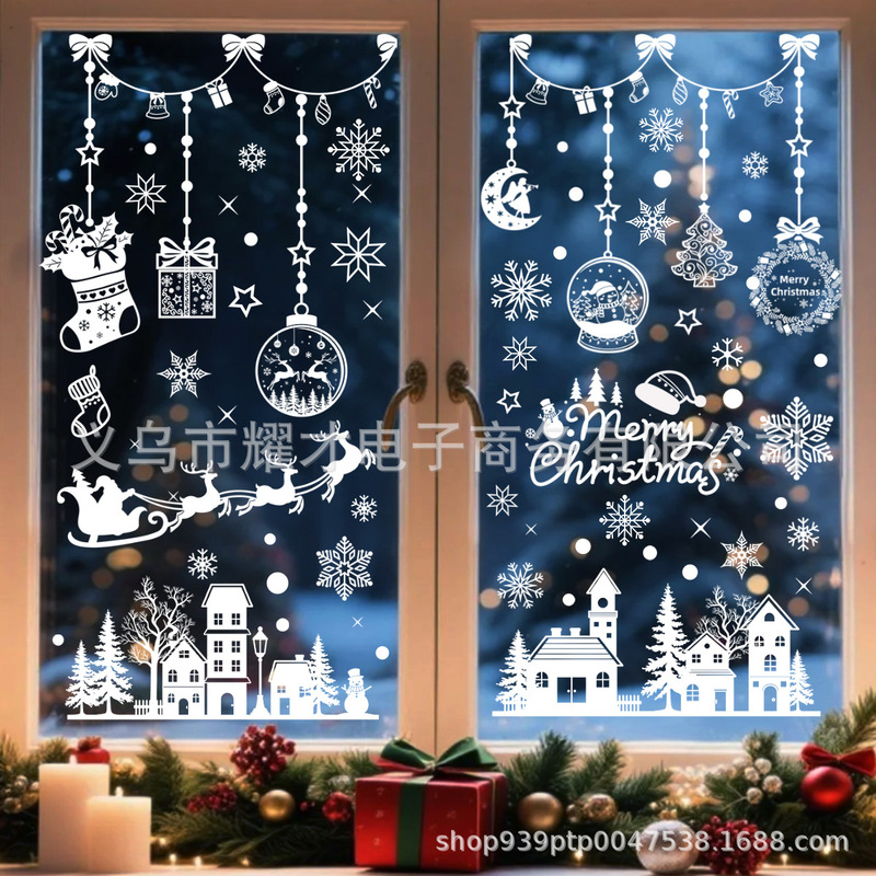 クロスボーダー新しいクリスマス装飾静電ウィンドウステッカーサンタクロース雪だるまヘラジカショッピングモール窓ガラスステッカー|undefined