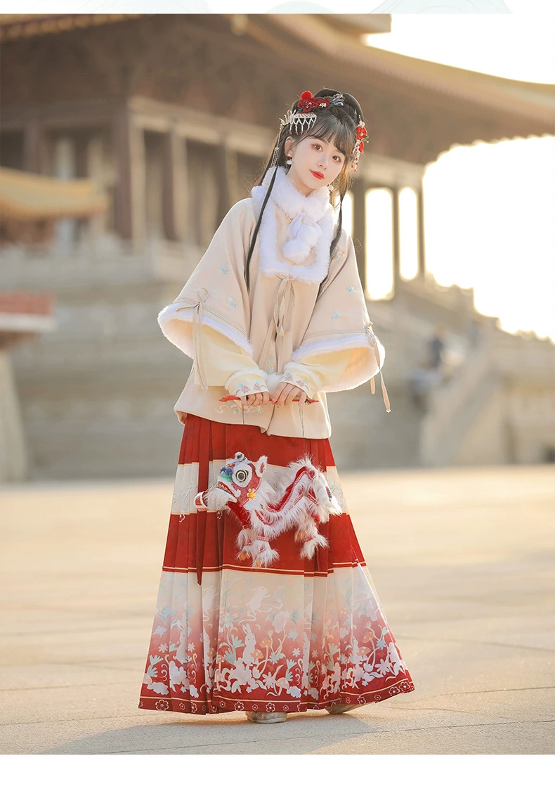 Осенне-зимний костюм кролика Яо Хань из коллекции Мин, древний костюм, пальто для новогоднего поздравления в национальном стиле, утепленное пальто на флисовой подкладке, повседневная юбка для студента с верхом