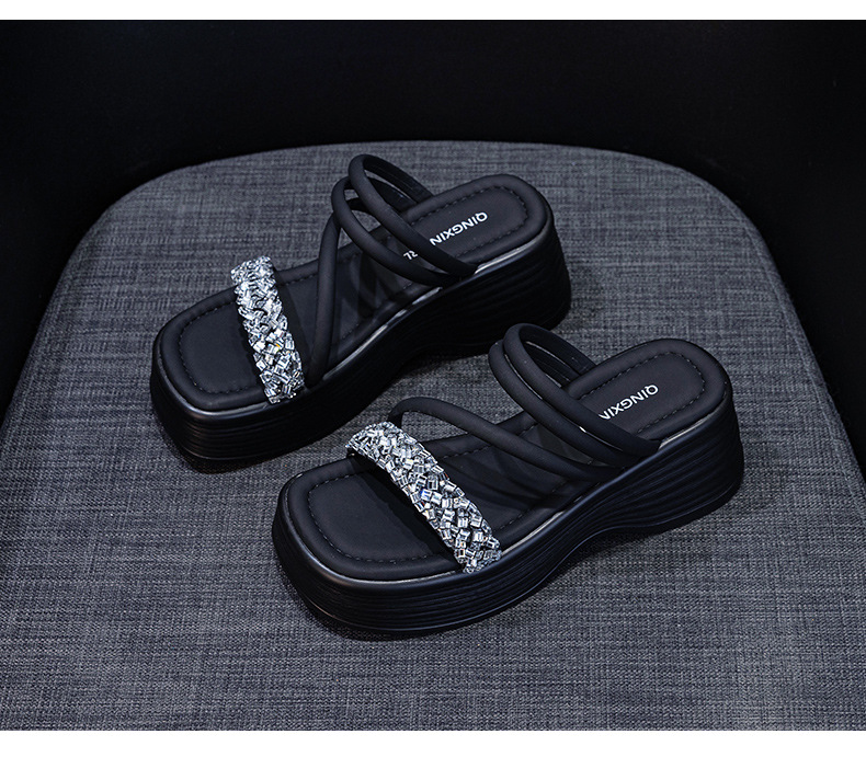 Dép sandal nữ quai chữ V đế dày tăng chiều cao, phong cách tiên nữ, đi được hai kiểu — M2902 màu đen, M2902 màu bạc, M2902 màu be chi tiết 28
