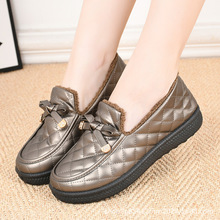 秋冬款女冬季外穿加绒加厚老北京布鞋皮面防水妈妈棉鞋舒适保暖鞋