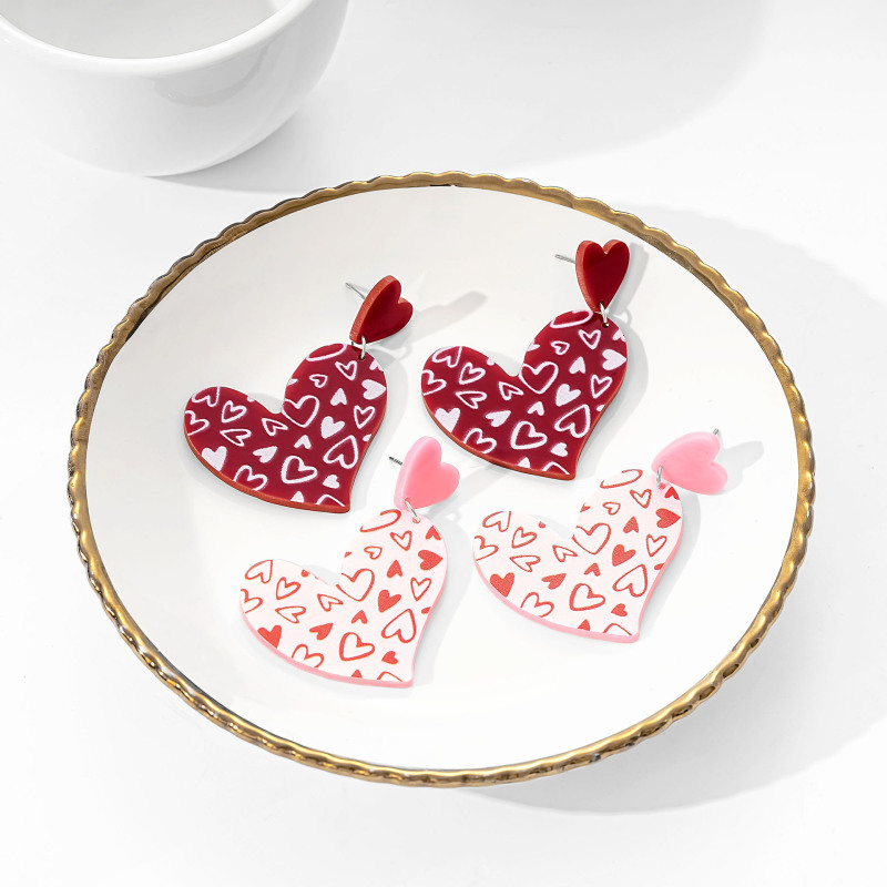 新しい環境保護アクリル木製イヤリング欧米ファッションバレンタインデー愛LOVE月ピアス|undefined