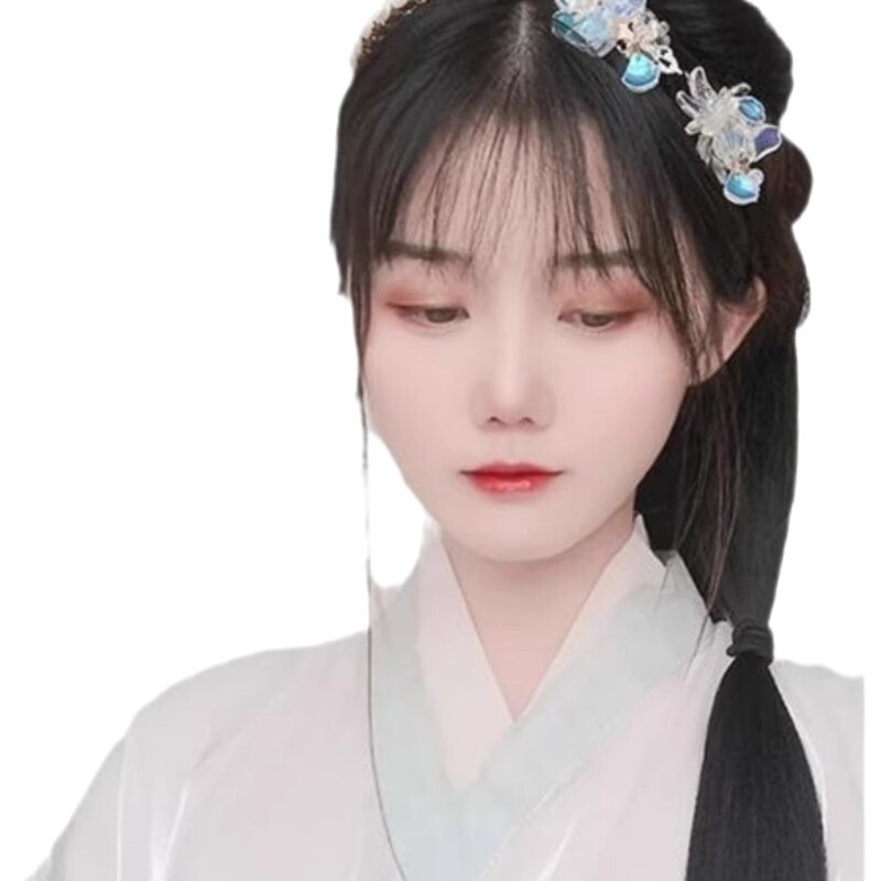 汉服假发片古风女接发一片式发排玉米须直发片古装造型盘发微蓬|undefined