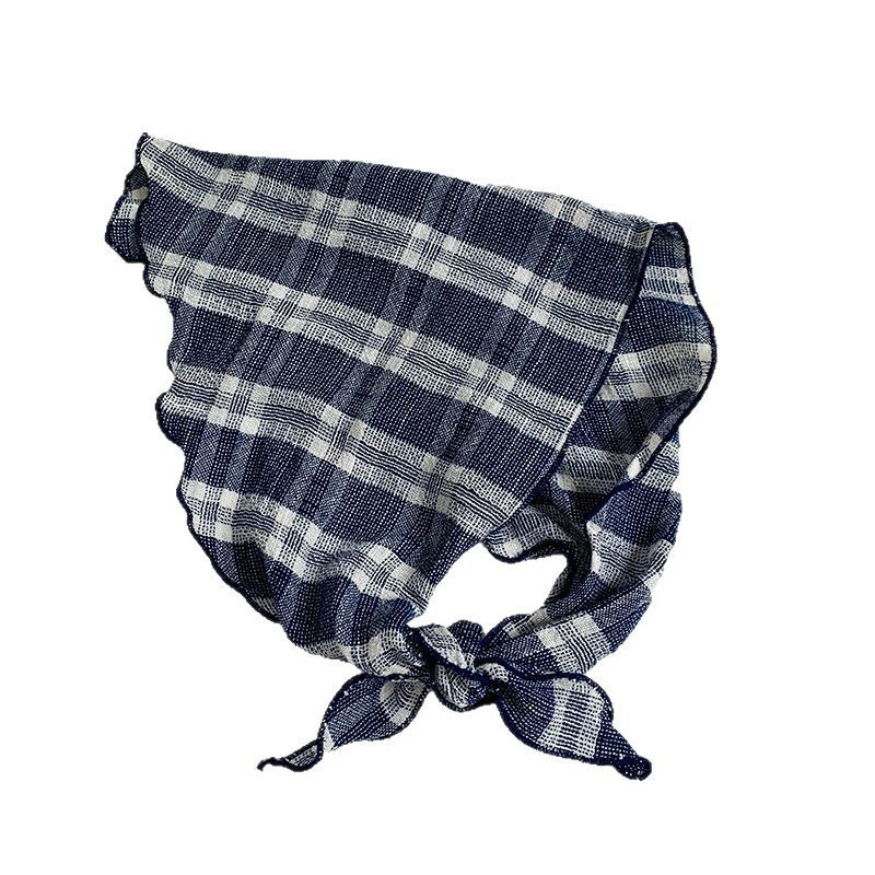 Pañuelo en la cabeza Verano femenino Pastoral nuevo estilo Primavera y verano Pañuelo de seda a cuadros japonés con cuello Bufanda de todo fósforo para mujer Bufanda triangular Cinturón para el cabello
