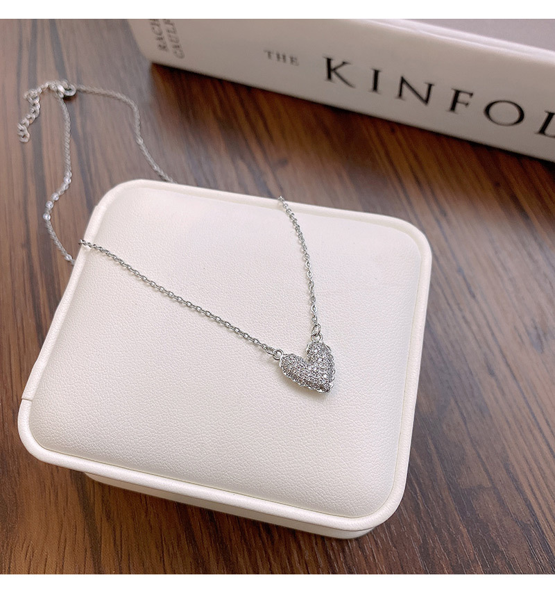 Womenu0027S Simple Style Heart Titanium Steel Zircon Necklace Inlaid Zircon Stainless Steel Necklace