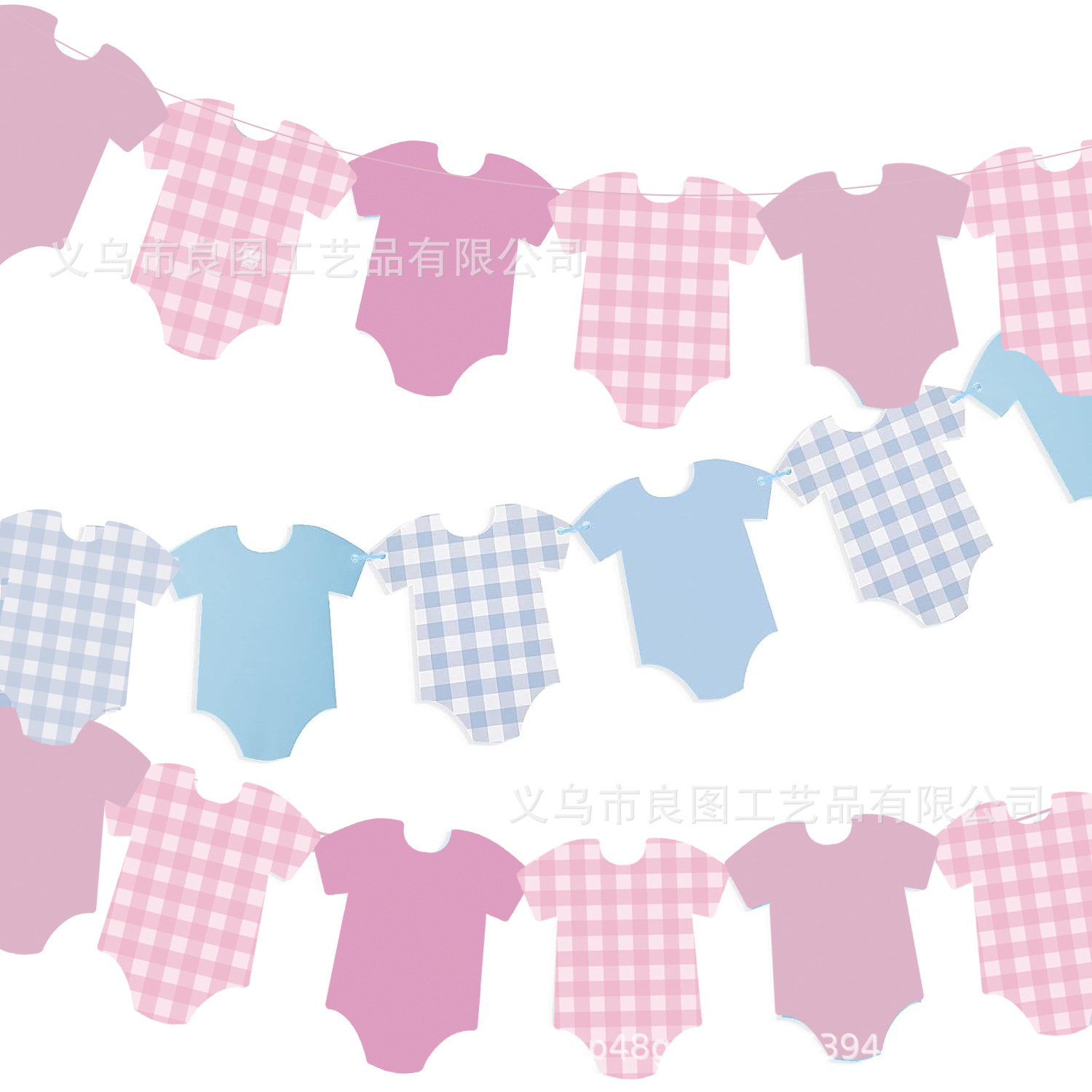 Baby Party Decoration Flag Pink Blue Plaid Baby Clothes Shape Banner Flower Photo Props
