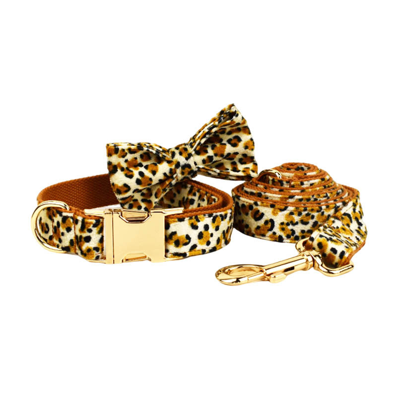 Leine Haustier Halsband Deep Bottom Leopard Print Hundehalsband Engravable_voghion.com