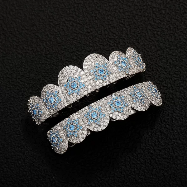 Amazon Cross-Border Special Price Full Diamond Zircon Braces Blue Diamond Six-Pointed Star Sparkling Star Braces Men's Personalized Tooth Ornaments