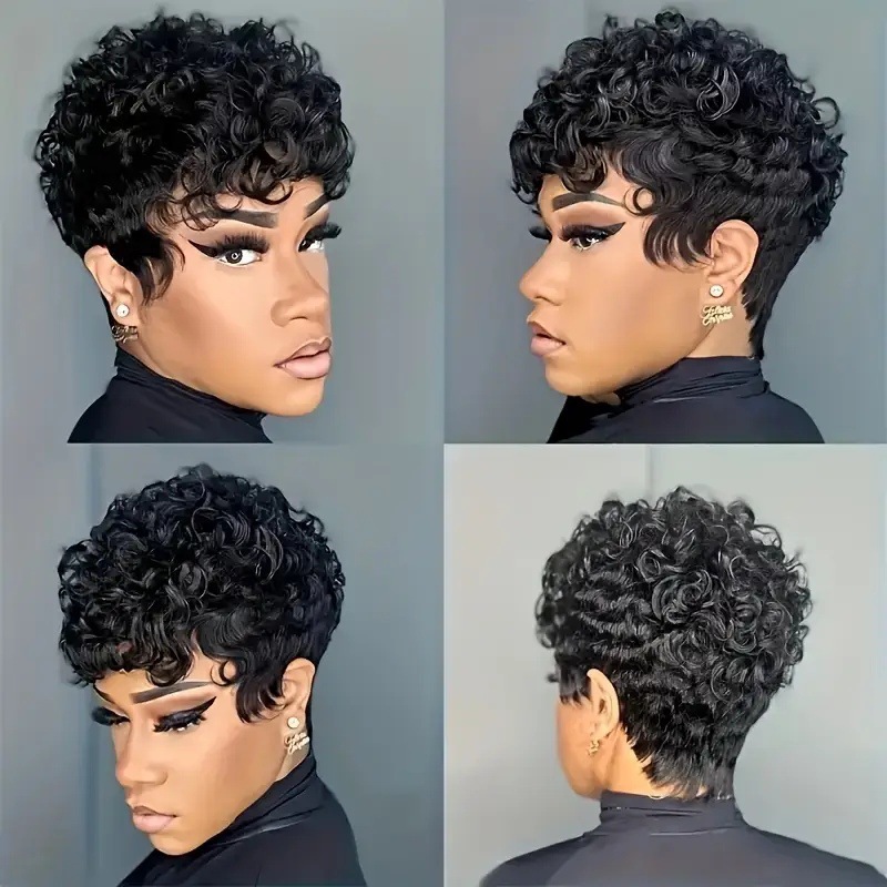 Perruque synthétique courte à clips ondulée style africain jour_voghion.com