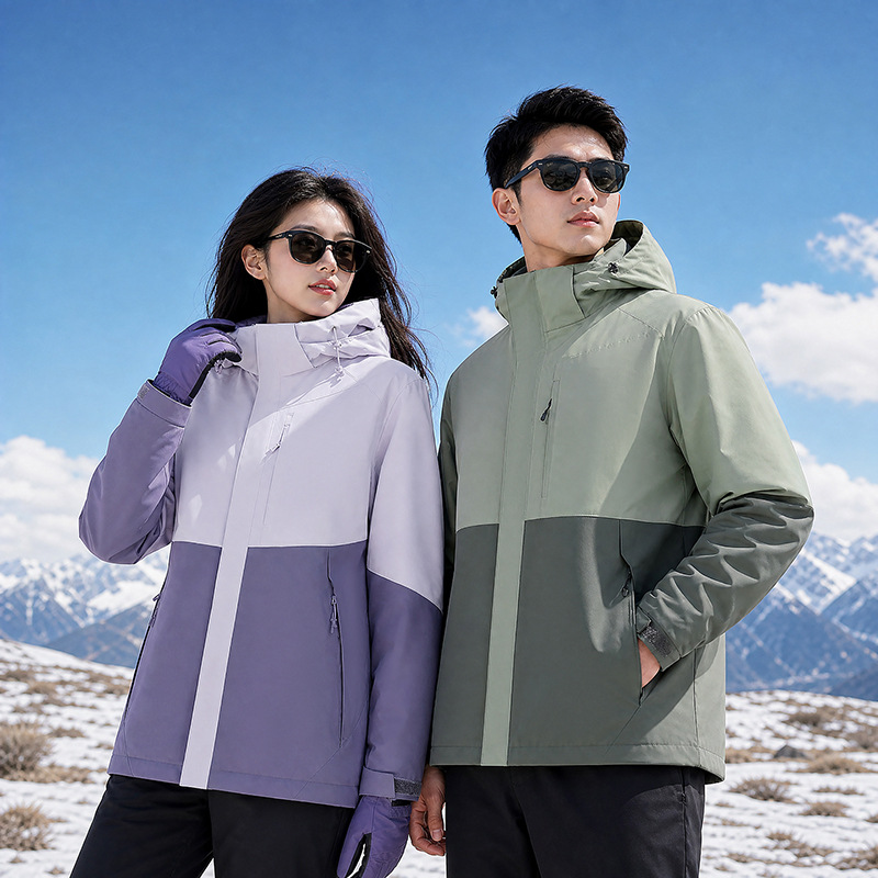 New couple's color-blocked cotton jacket, suitable for outdoor travel, windproof, and for hiking and mountaineering. Couple's style, model 28332