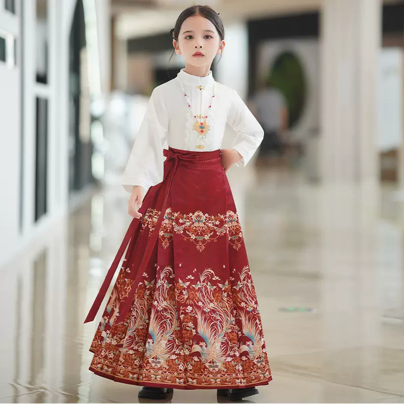 2024年新款马面裙女童中国风春秋古装改良唐装儿童汉服女孩春季套