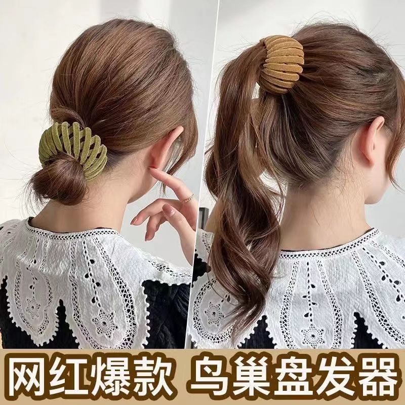 Flocado Nido de Pájaro rizador de pelo cabeza de bola medio lazo de pelo Cabeza trasera alta Cola de Caballo hebilla Otoño e Invierno artefacto perezoso accesorios para el cabello tocado image 3