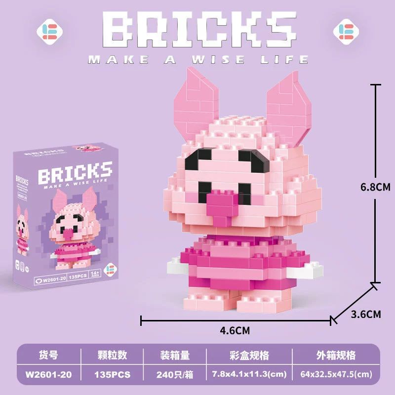 Micro‑block cartoon doll constructor (Lego style), strawberry & mini bears, blind box, micro pieces