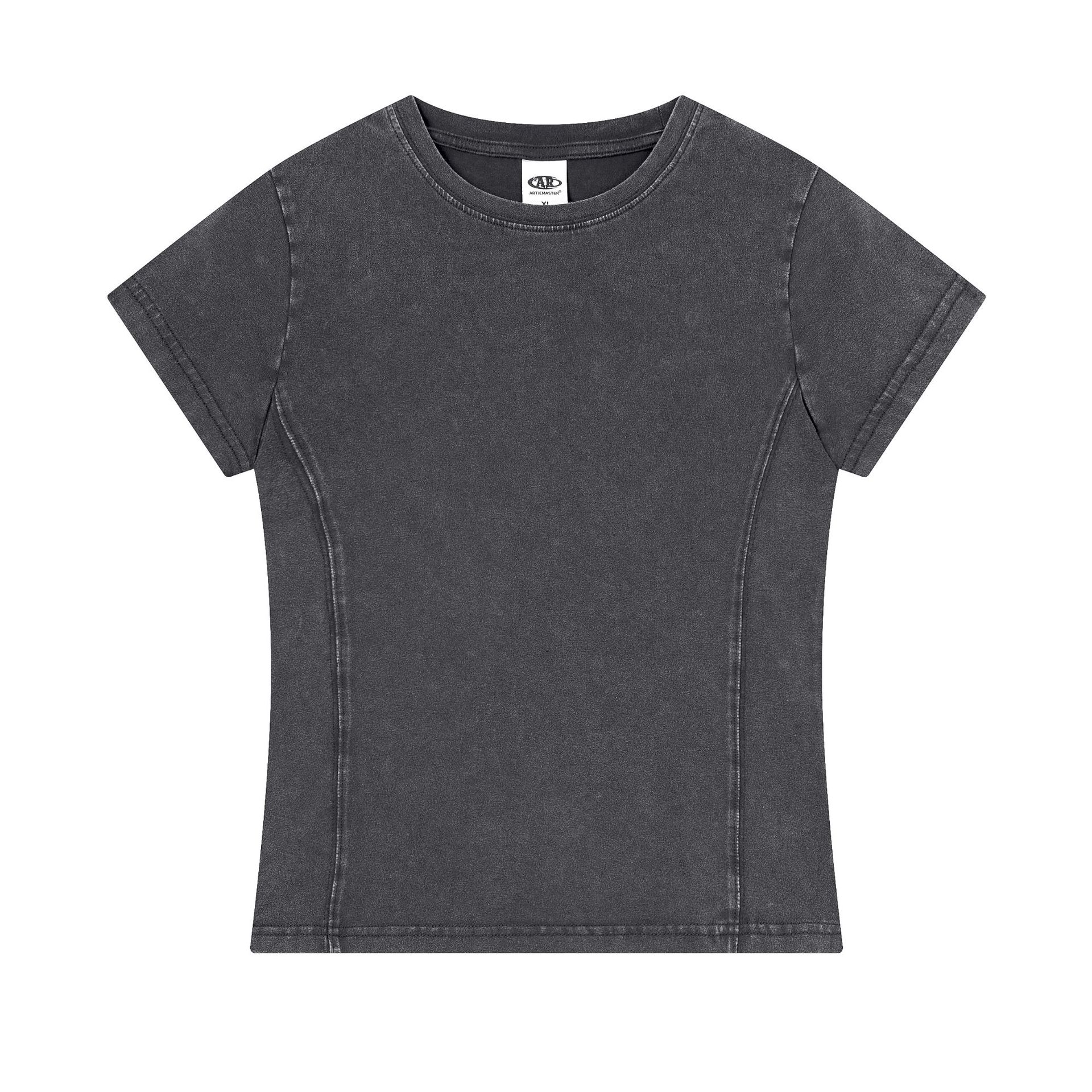 Algodón de vello largo lavado con agua frita flocos de nieve para hacer viejas camisetas de manga corta elásticas delgadas para mujeres de verano nuevo estilo americano caliente corto image 11