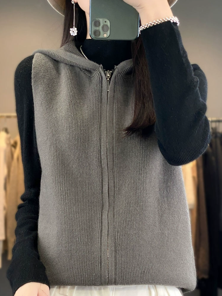 Осень-зима вязаный жилет на молнии с капюшоном кардиган женский Свободный Повседневный одеяло без рукавов жилет ламинированная салфетка с капюшоном Новинка