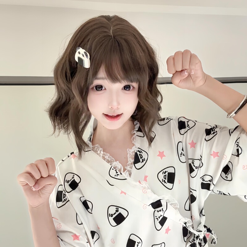 Bole Wig Female Short Hair Cold Brown 30cm Age-Reducing Wool Curls Sweet Lolita Short Curly Hair Jk Full Headgear