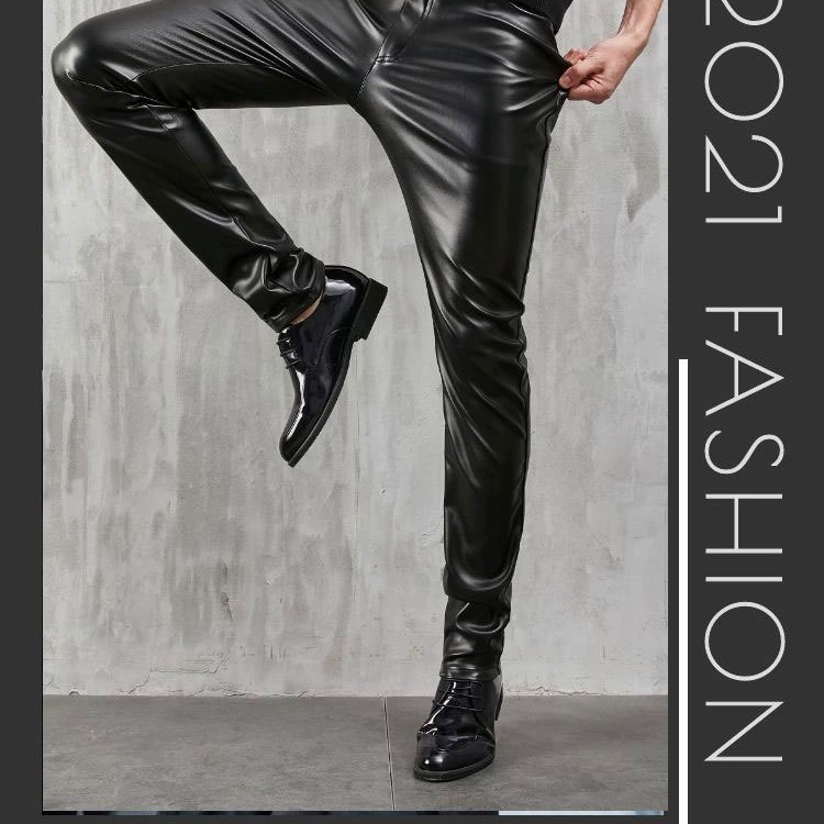 2025 Осень и зима Новые красивые красочные кожаные брюки мужские мотоциклетные коричневые облегающие плюс бархатные европейские и американские тренды большого размера оптом