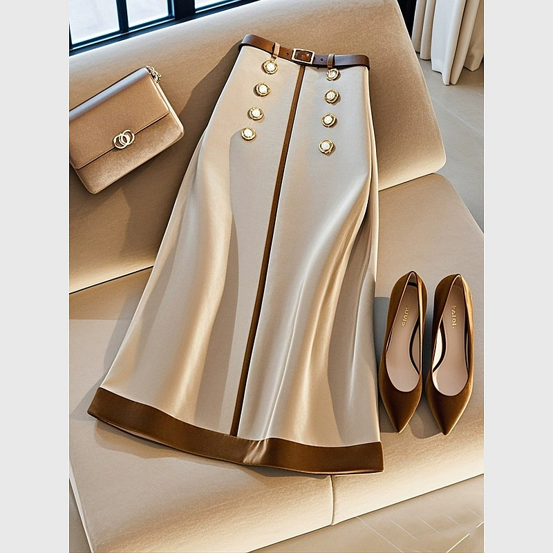 Популярная в этом году хаки, сшитые юбки-бюсты высокого уровня супер красивые длинные юбки с высокой талией 2024 осень