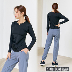 瑜伽服運動女長袖二件套專業速干透氣跑步衣時尚顯瘦春秋健身服