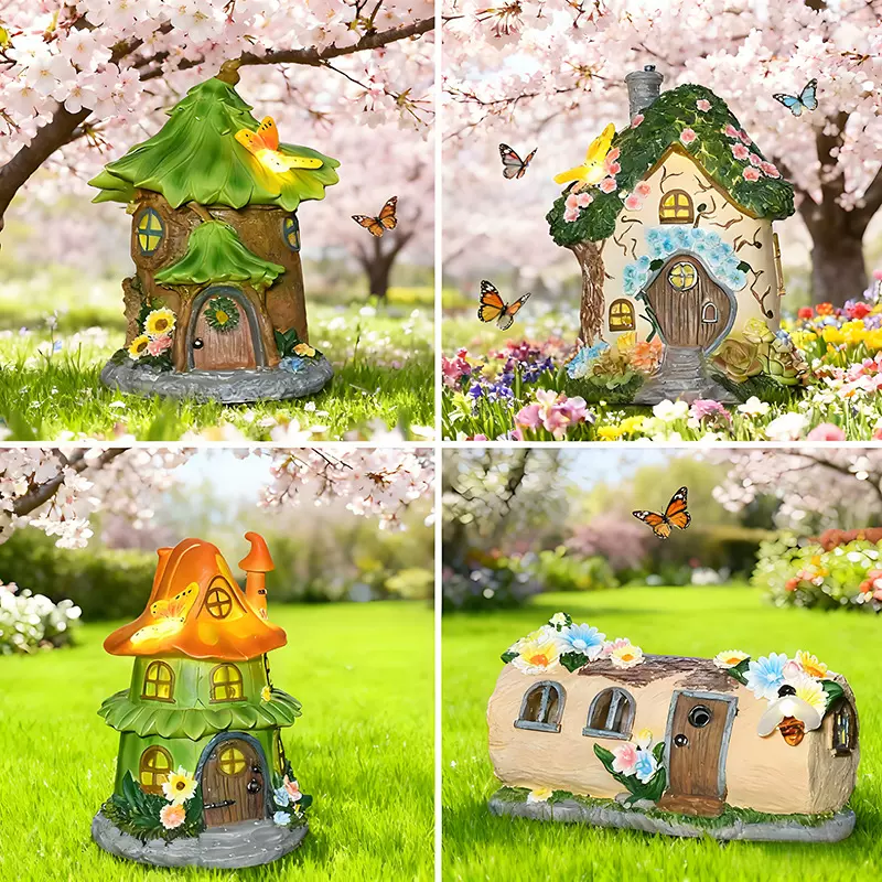 太阳能树脂小屋圣诞户外庭院花园装饰LED小夜灯童话氛围创意摆件