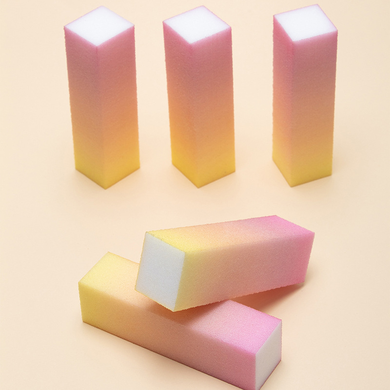 Nail Files Cross-Border Spot Pink and Yellow Gradient Tofu Block High Foam Environmentally Friendly Export Polishing and Shaping Nail File