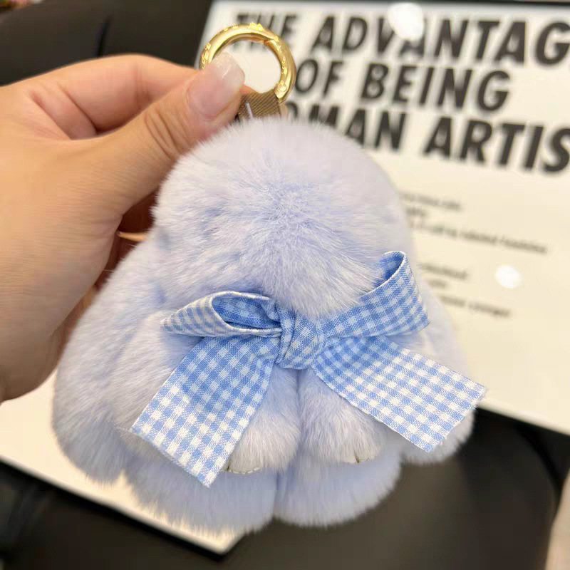 Cute imitación de conejo peludo arco pequeño conejo llavero de automóvil colgante in peluche muñeca mochila colgante