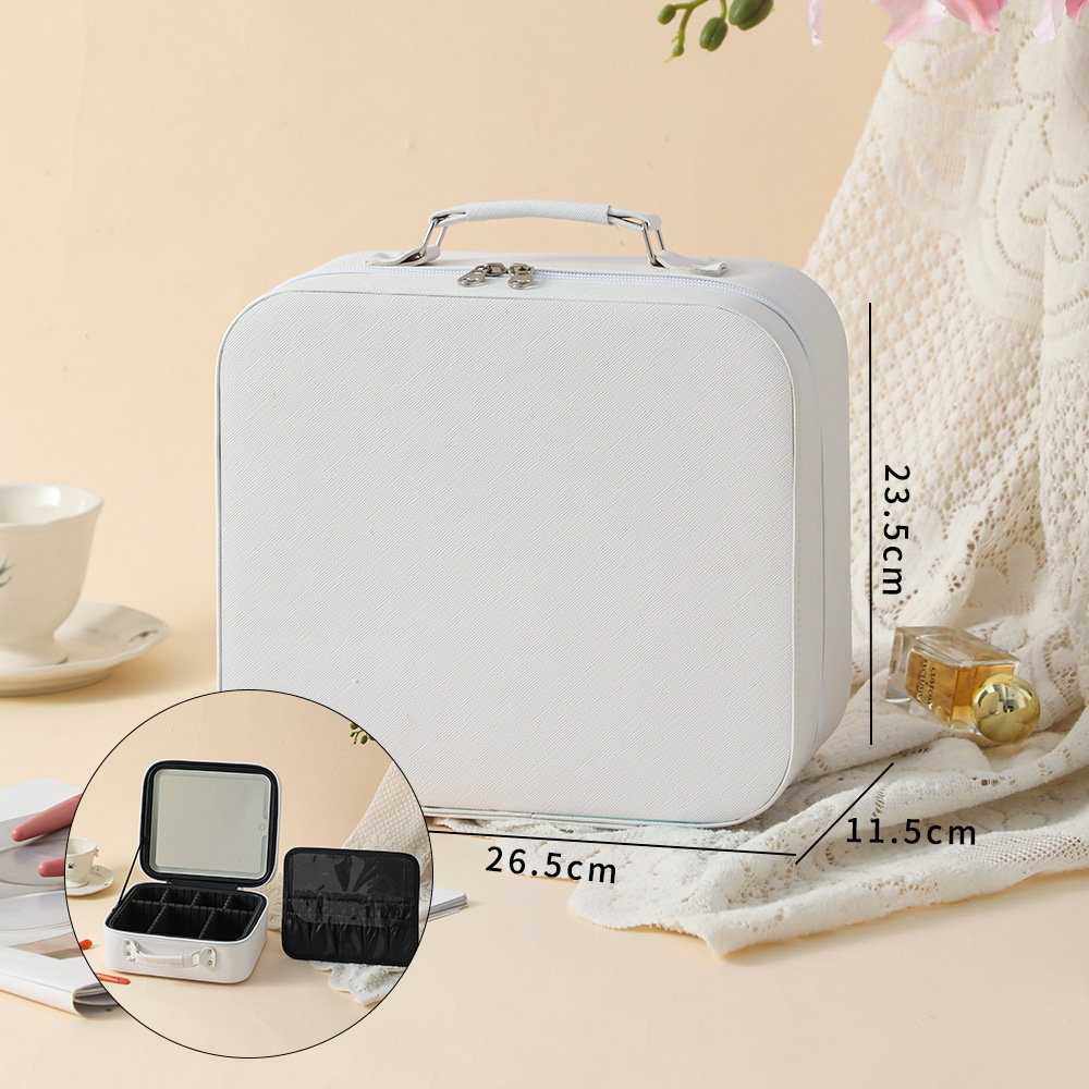 Nueva caja de maquillaje LED simple atmósfera portátil caja de almacenamiento de cosméticos de gran capacidad de cuero PU