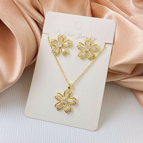 Women's Necklace Korean Instagram Style Flower Sapphires Titanium Steel Necklace Korean Earrings Fashion Charming Set Clavicle Chain