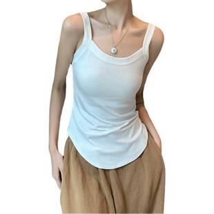 Ying Dai Pure Solid Color Vest Women's Belt Chest Pad Fixed Cup Large U-Shaped Edge Inner Wear Outer Wear Sling Beautiful Back Underwear for Women