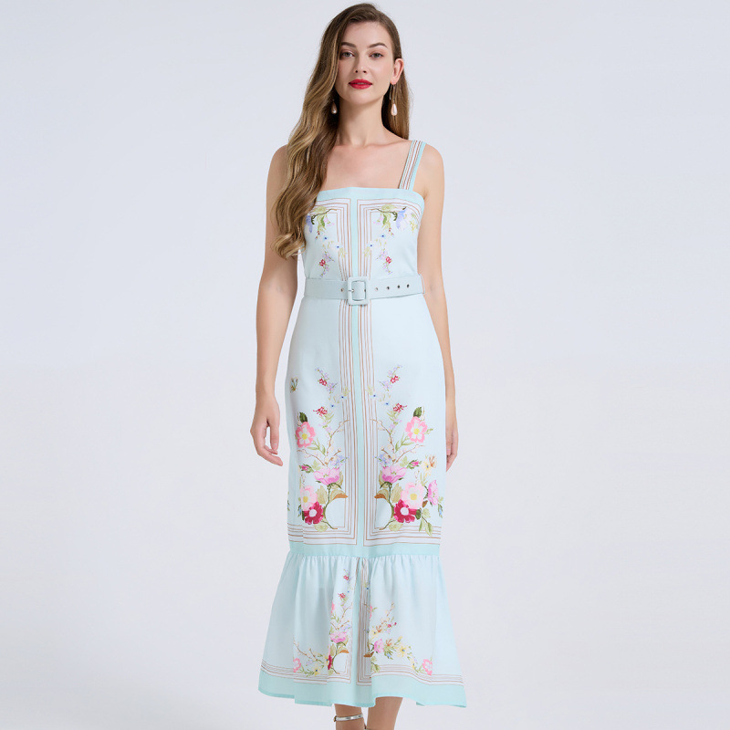 Real Shot of a Simple and Stylish Printed Cotton-Linen Waist-Cinching Dress with Suspenders, Sleeveless Tank Dress Real Shot of a Simple and Stylish Printed Cotton-Linen Waist-Cinching Dress with Suspenders, Sleeveless Tank Dress