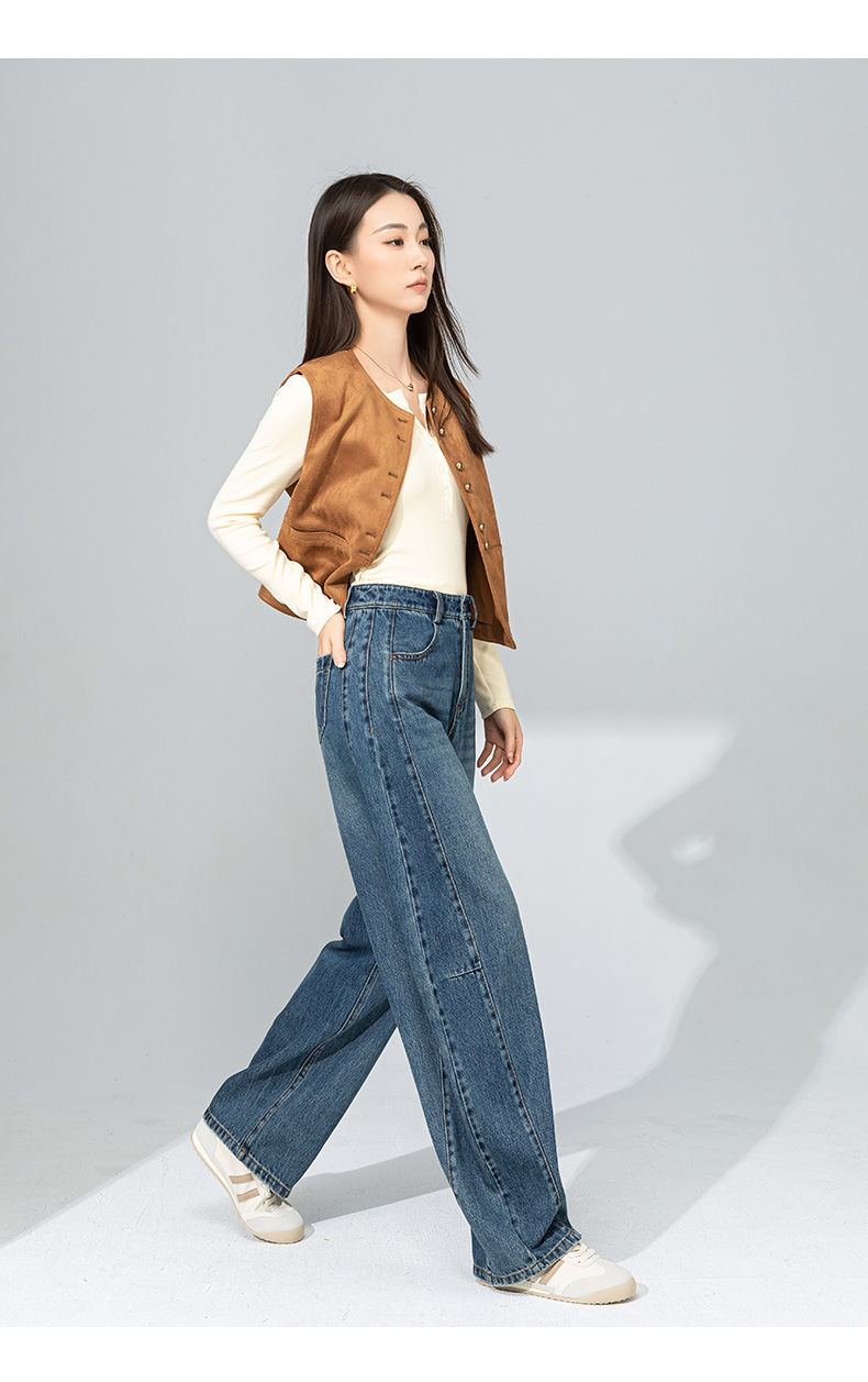 Quần jean nữ ống rộng cạp cao dáng rộng dáng nhỏ quần chuối lưỡi liềm — Màu xanh lam chi tiết 21