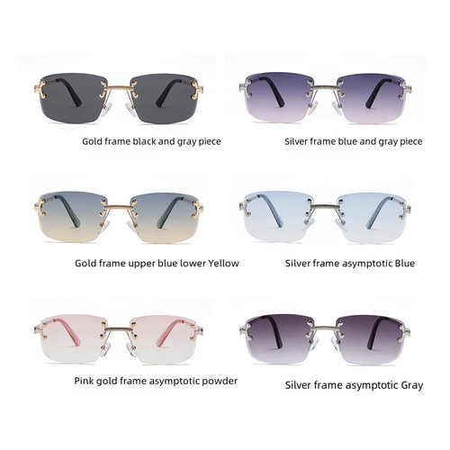 Unframed Progressive Bicolor Edge Sunglasses Square European and American Cross-border Fashion High Quality C1745