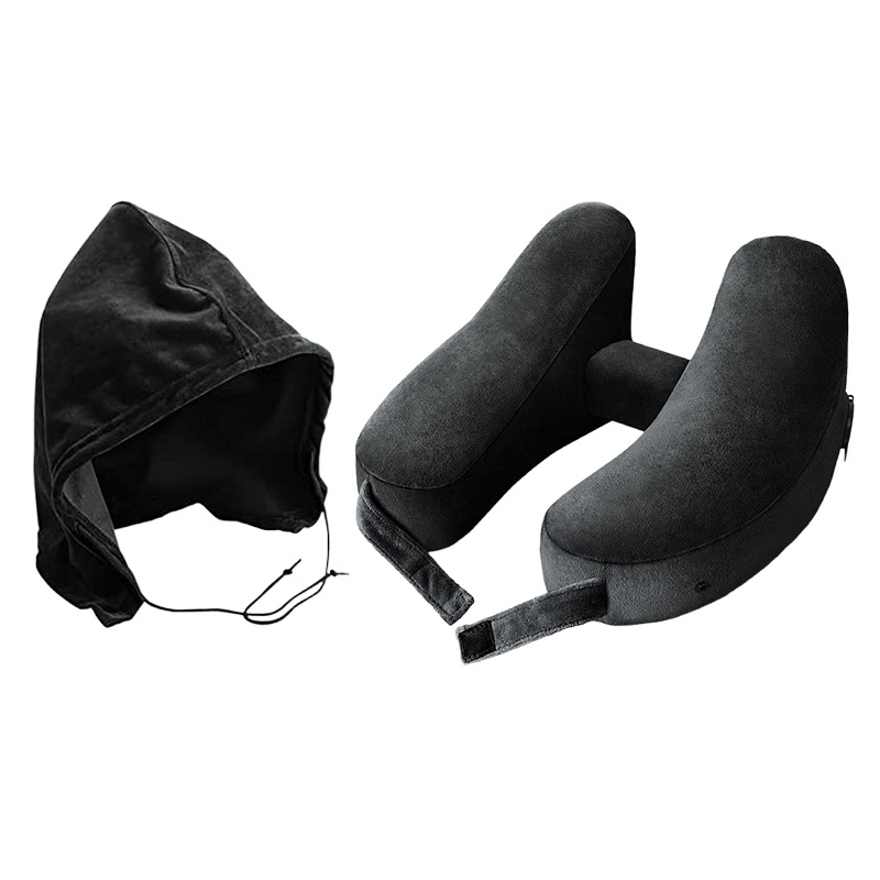 Cuello almohada de viaje en forma de U almohada inflable H con capucha siesta almohada coche al aire libre aviones de larga distancia cuello almohada al por mayor