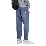 Зимние трендовые джинсы, модные дышащие утепленные штаны, свободный прямой крой, в корейском стиле