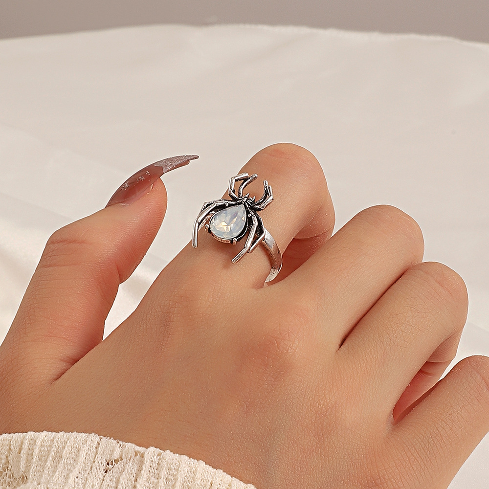6g Weight Artificial Gemstones Inlay Material Cool Style Spider Alloy Plating Inlay Artificial Gemstones Halloween Women's Open Rings
