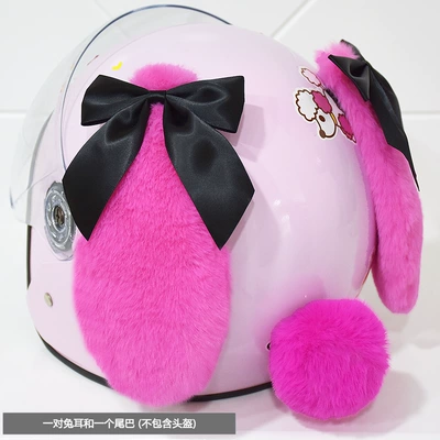 Detachable Cute Helmet Bunny Ears | Motorcycle wheel hub - rose-red-ears-black-bow-tail
