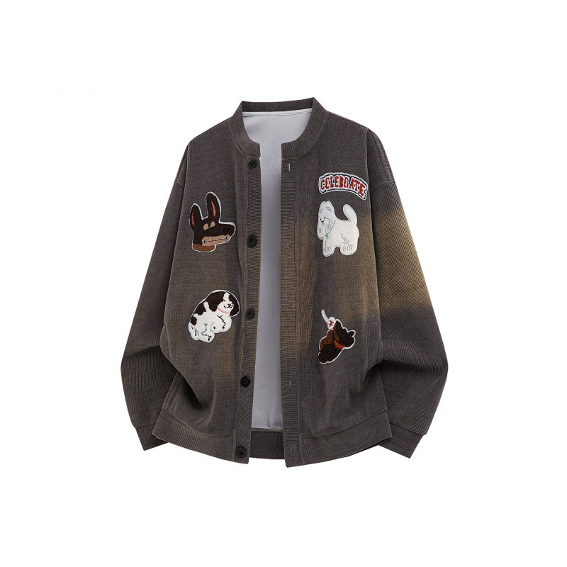 Wy10198-特555 Control98 Spring Collection High-End Cardigan Henley Collar Embroidered Patch Top Sweatshirt Plus Size Men Wy10198-特555 Control98 Spring Collection High-End Cardigan Henley Collar Embroidered Patch Top Sweatshirt Plus Size Men