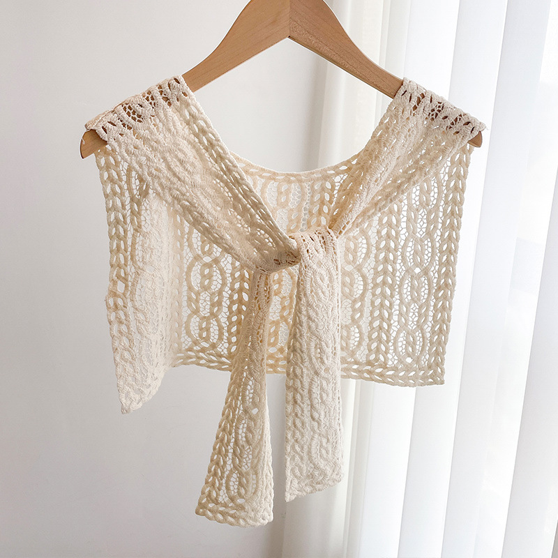 Crochet Hollow-Out Small Shawl for Women, Outerwear Accessory, Shirt, Skirt, Lace Fake Collar, Summer Thin Capelet, Shoulder Wrap, Neck Scarf