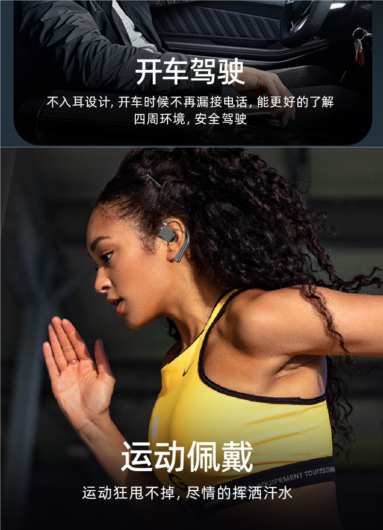 Wireless Bluetooth Earphones Non-In-Ear Hook-Ear Style Monaural High-Quality Calls Ultra-Long Battery Life Sports Universal Left and Right Ear