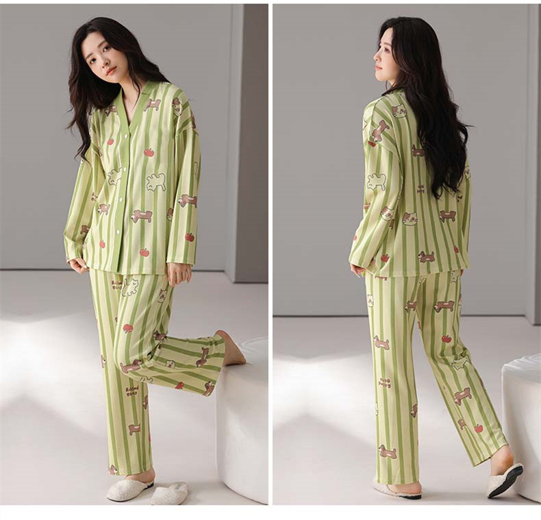 Pigiama blu ghiaccio per donna in primavera e autunno, pigiama in seta ghiaccio con pantaloni a maniche lunghe, nuovo set per la casa in seta_voghion.com
